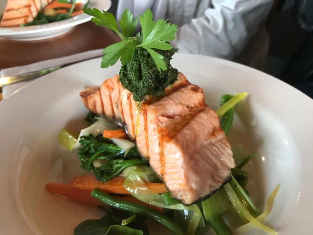 Salmon and vegetables from Hotel Bruny